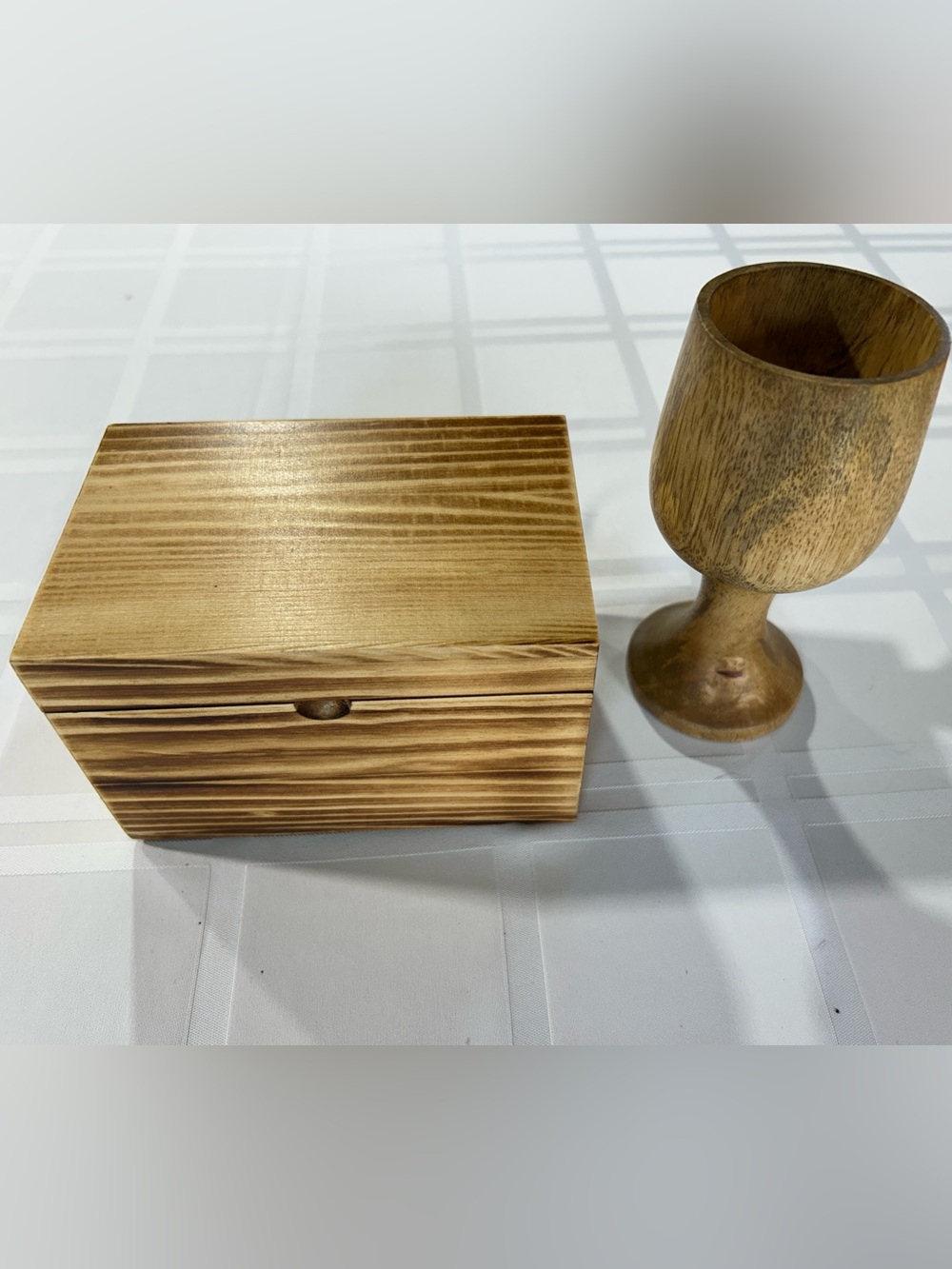 Handcrafted Wooden Box & chalice  in Natural Wood Tone